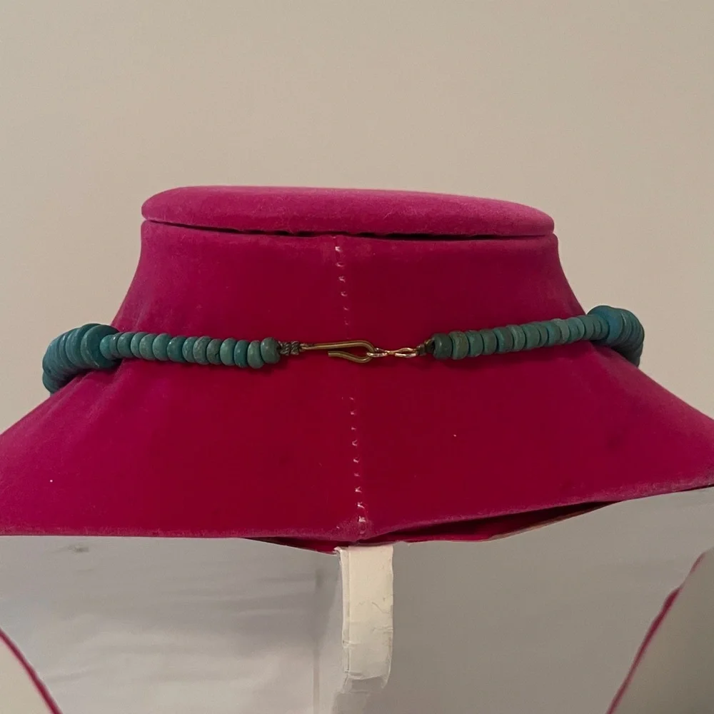 Vintage Teal blue chunky wood chip long necklace